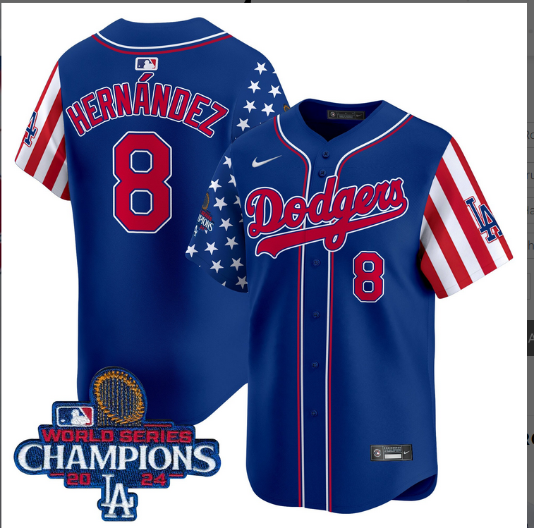 Men MLB Los Angeles Dodgers 8 Hernandez American Style blue 2024 World Series Champions Limited Jersey